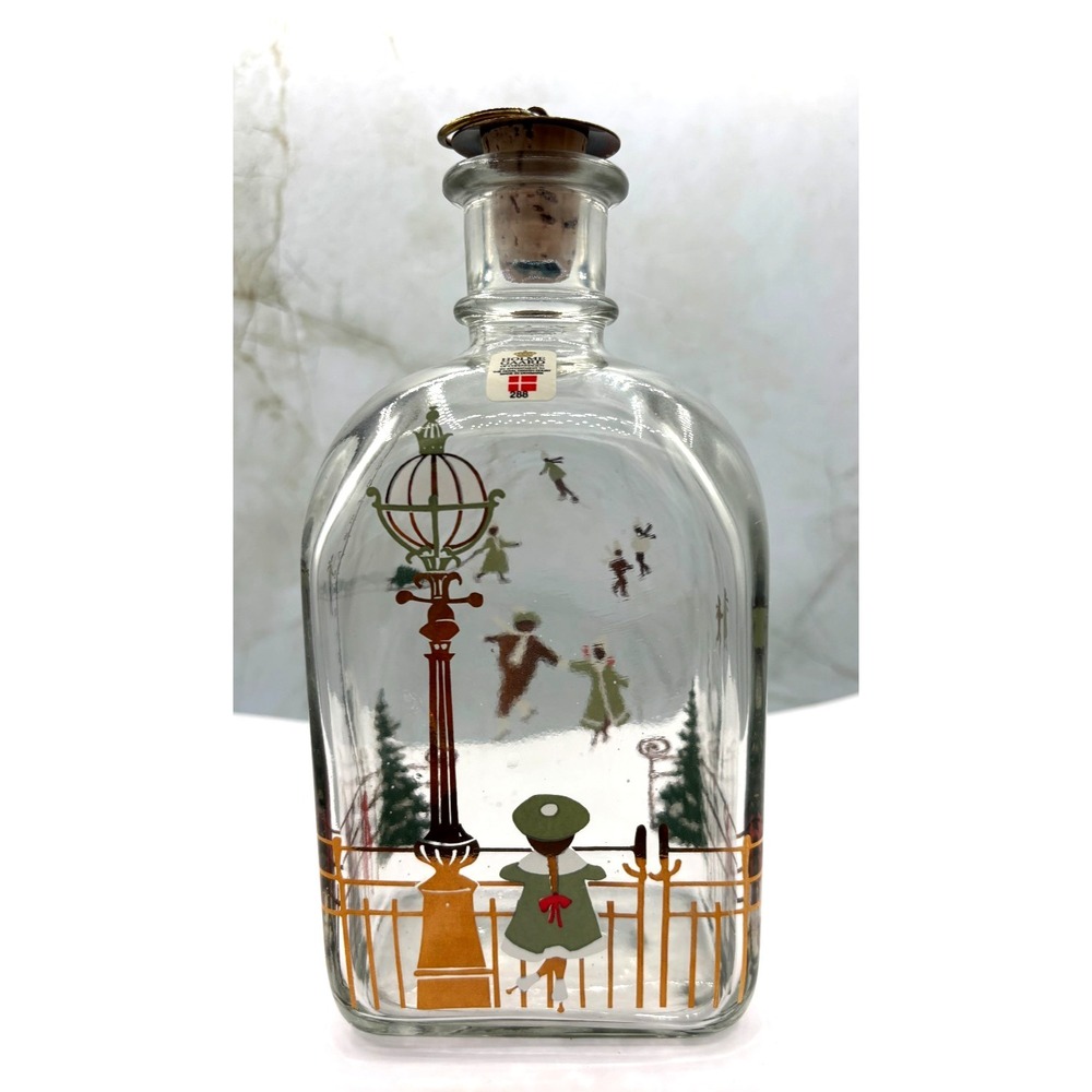 Vintage Holmegaard Glass Christmas Decanter Bottle Michael Bang Skater Brass Top